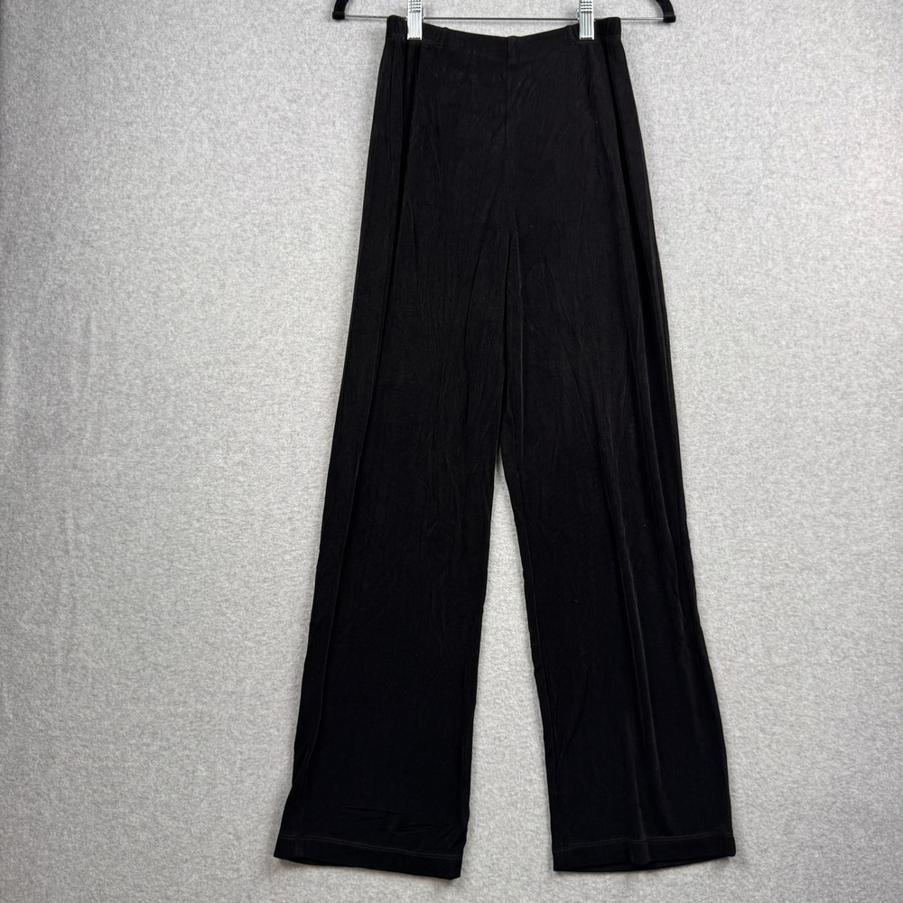 Chicos Travelers Pants 1 Short Womens Medium Black Wide Leg Pull On Stretch